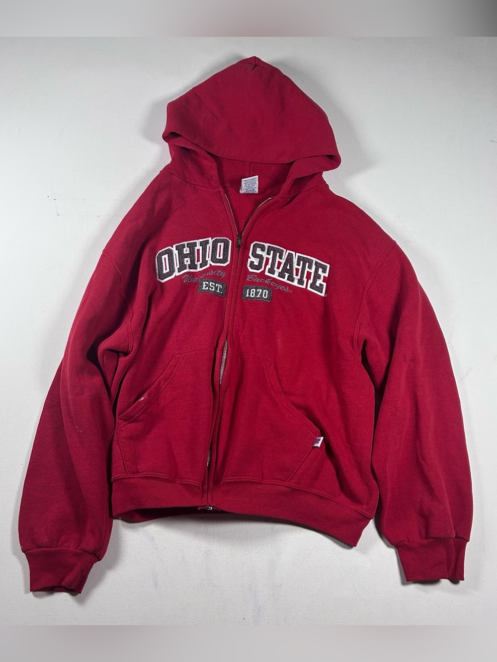 Ohio State Buckeyes Hoodie Jacket Men’s Medium Red Full Zip NCAA Faded Paint